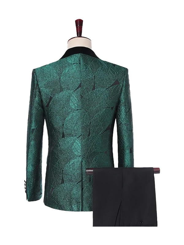 Green Shawl Lapel Suit With Black Velvet Lapel