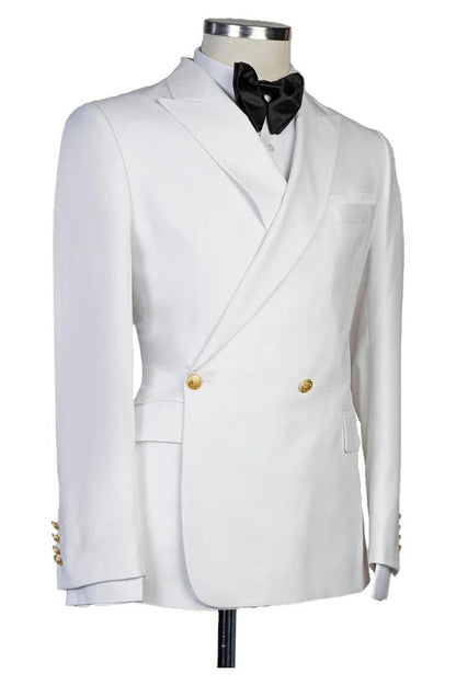 2 Piece Peak Lapel White Double Breasted Suit