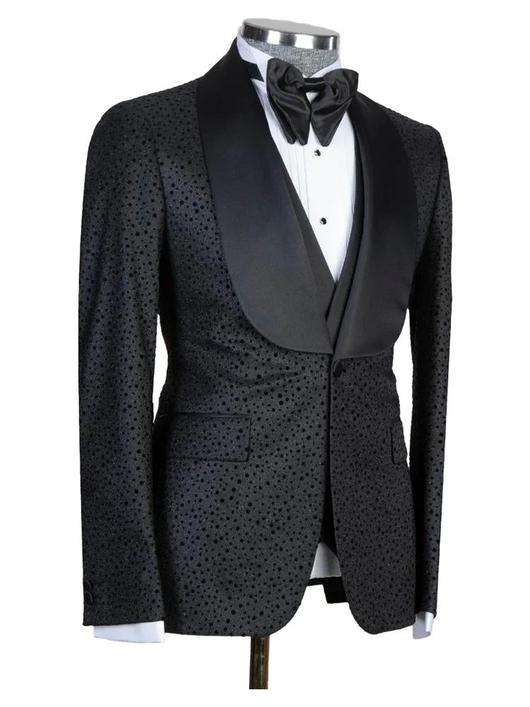 Black Shawl Lapel Men'a 3 Piece Suits