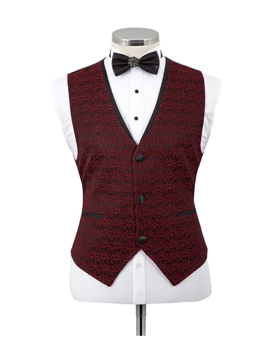 Burgundy Shawl Lapel Prom 3 Piece Tuxedo