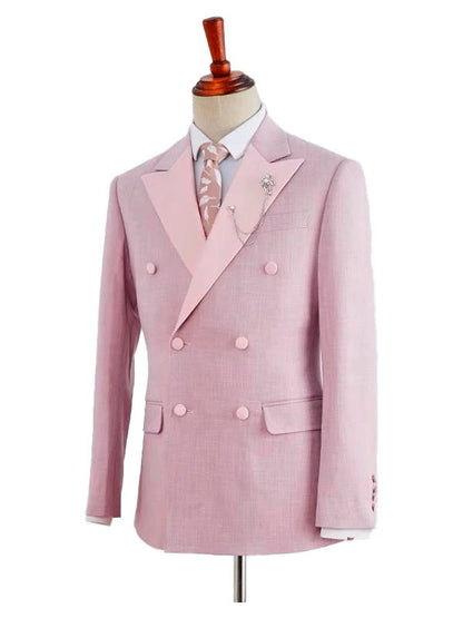 Pink Peak Lapel Double Breasted Prom 2 Piece Suit