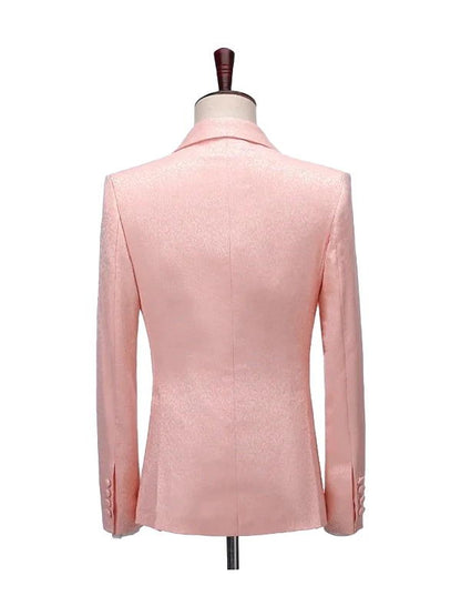 Pink 2 Piece Double Breasted Jacquard shawl Lapel Suits