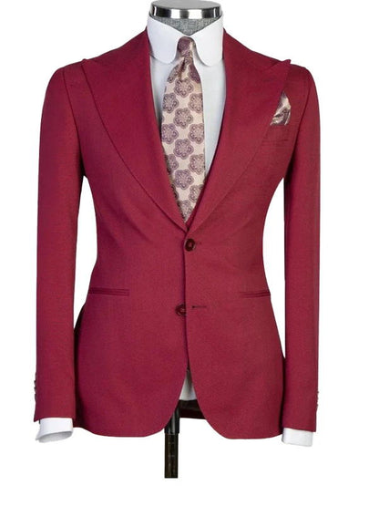 Burgundy 3 Pieces Suit Peak Lapel Single Breasted Tuxedos