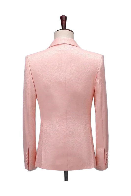Pink 2 Piece Double Breasted Jacquard Suit
