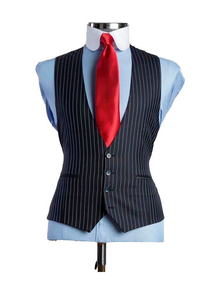 Dark Navy 3 Piece Striped Fashion Suit