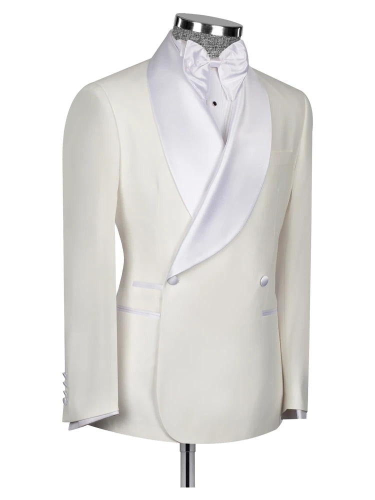 White Shawl Lapel Double Breasted Wedding Suits