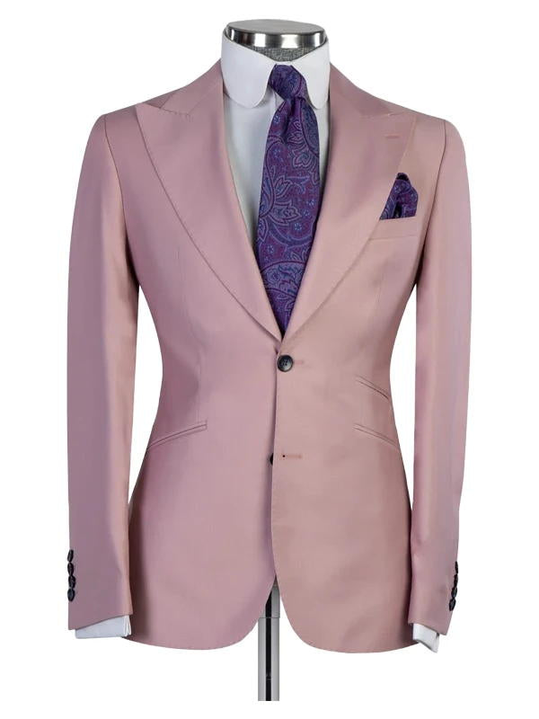 Pink Peaked Lapel 3 Pieces Men Suits