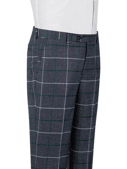 Grey 2 Piece Plaid Double Breasted One Button Suit