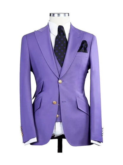 Purple Peak Lapel Men's 3 Piece Suit