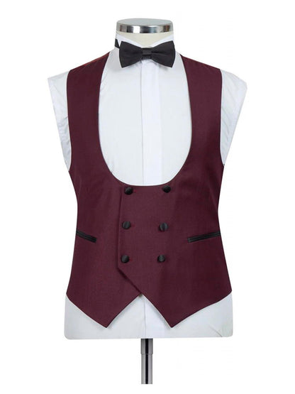 Men's Burgundy 3 Piece Shawl Lapel Tuxedos Suit