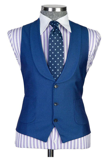 Blue Peaked Lapel 3 Pieces Men Suit