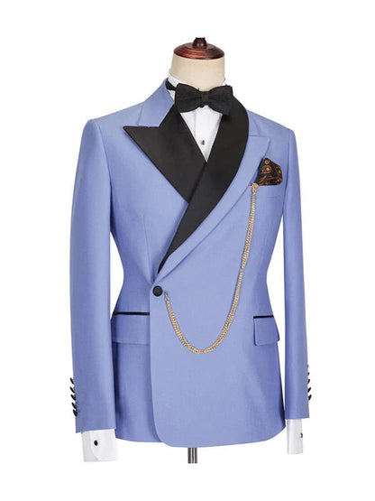 Blue 2 Piece Peaked Lapel Slim Fit Bespoke Suits