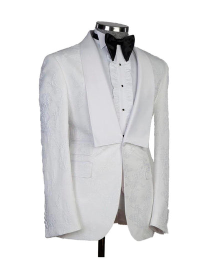 White 3 Piece Romantic Shawl Lapel Slim Fit Suits