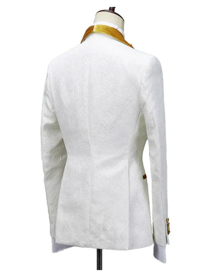 White Shawl Lapel With Gold Velvet Lapel Men Suits