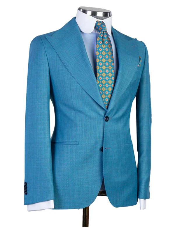 Blue 3 Pieces Suit Peak Lapel Single Breasted Suits