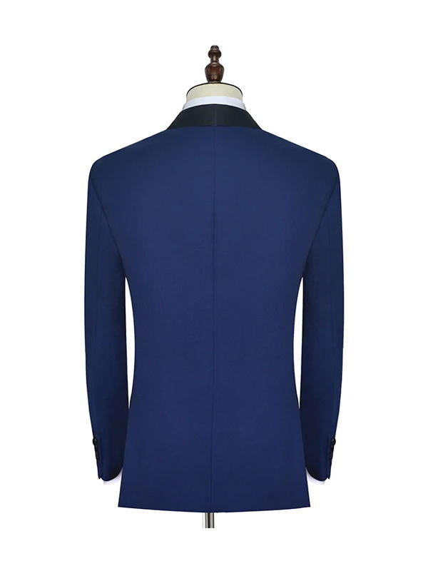 Blue One Button with Black Shawl Lapel Men's Suit