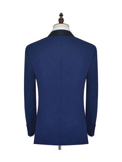 Blue One Button with Black Shawl Lapel Men's Suit