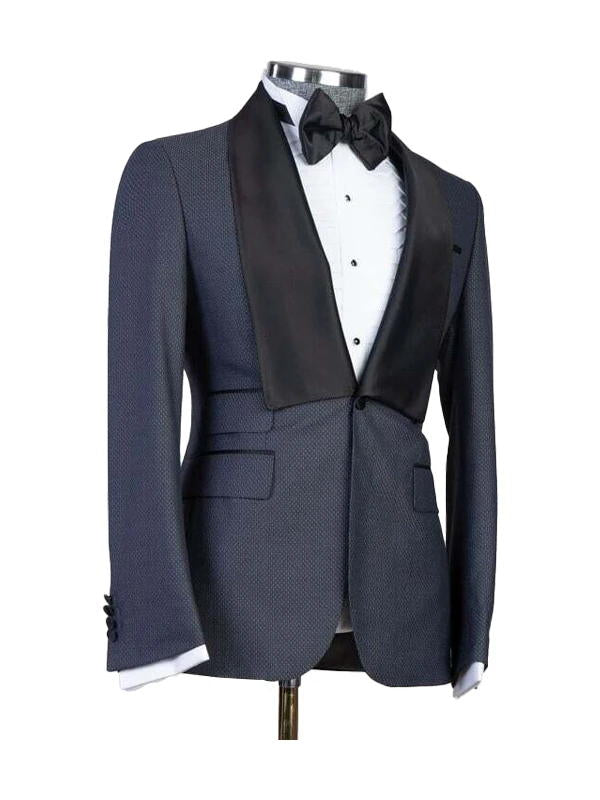 Dark Blue 3 Piece Romantic Shawl Lapel Slim Fit Suits