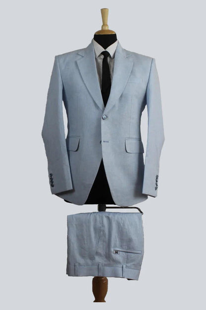 Light Blue Notch Lapel Single Breasted Suit