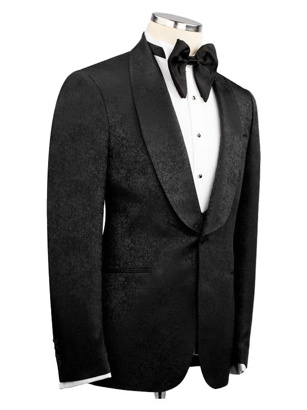 Black 3 Piece Shaw Lapel Jacquard Wedding Suit