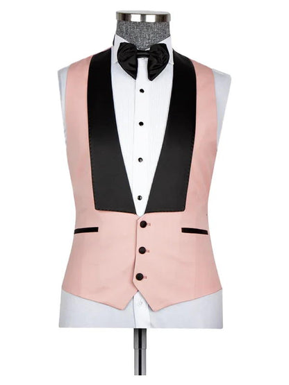 Pink 3 Pieces Bespoke Prom Men Suits with Black Lapel