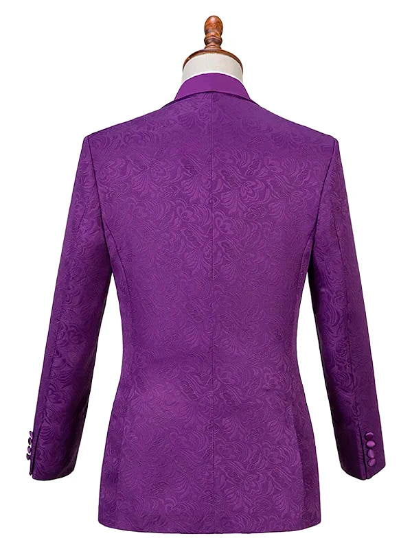 Violet 3 Pieces Classy Jacquare Prom Suit