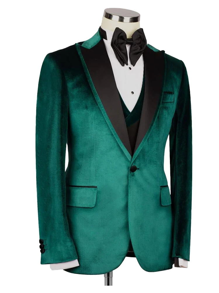 Green Peak Lapel Velvet Tuxedo Party Suit