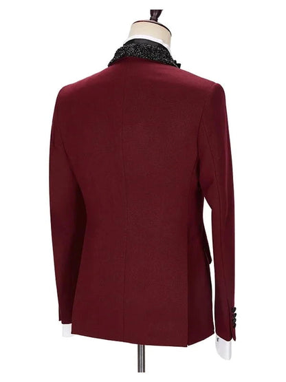 Burgundy Sparkle Shawl Lapel Two Piece Men Suits