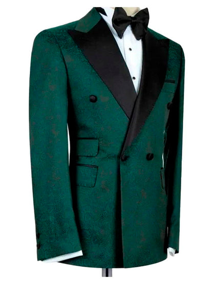 Green Jacquard Double Breasted Tuxedo