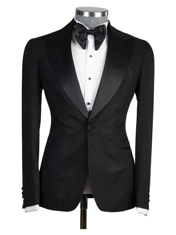 Gentle Black Peaked Lapel 3 Pieces Men Suits