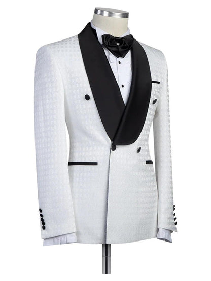 White Jacquard Double Breasted Shawl Lapel Wedding Suits