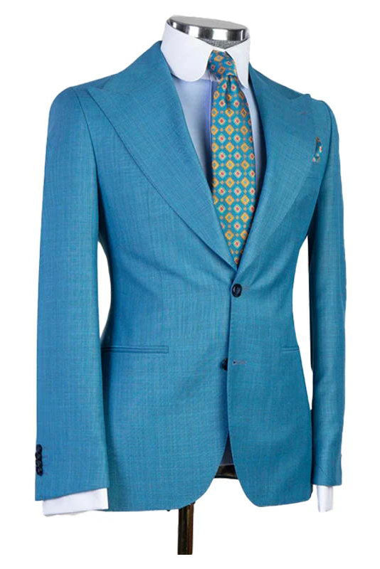 Blue 3-Piece Suit Peak Lapel Single Breasted Suit