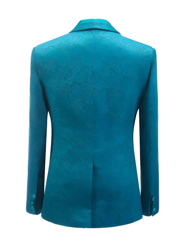 Blue Jacquard Shawl Lapel Slim Fit Wedding 3 Piece Suit