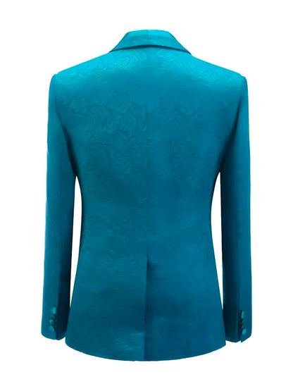 Blue Jacquard Shawl Lapel Slim Fit Wedding 3 Piece Suit