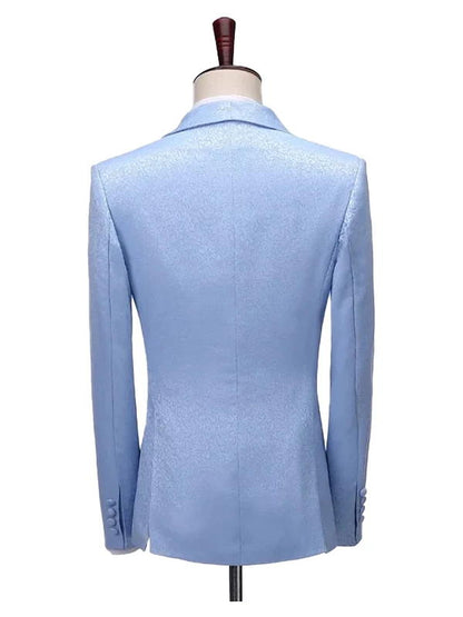 Sky Blue Shawl Lapel Double Breasted Wedding Groom Suit