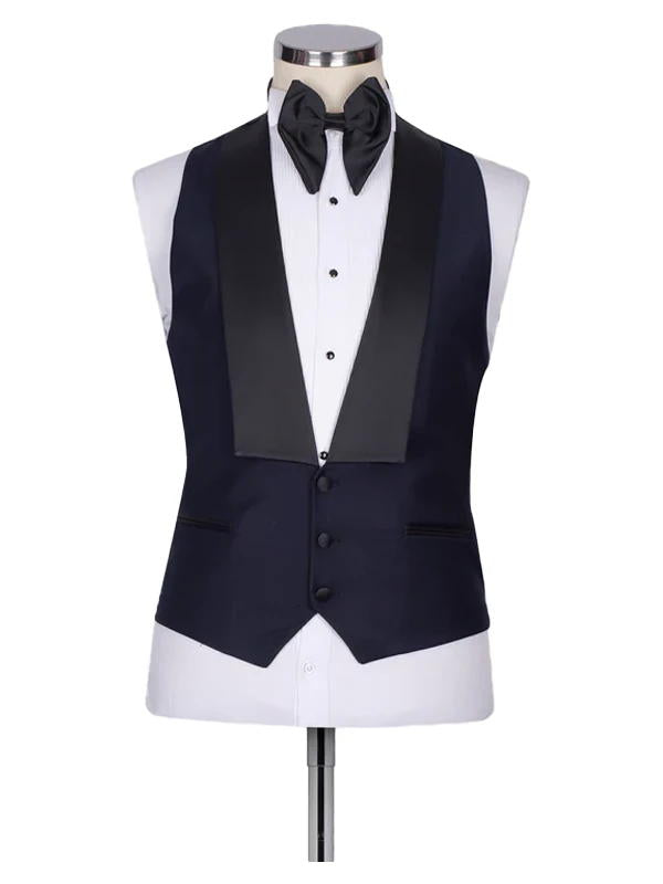 Classic Dark Blue with Black Lapel 3 Pieces Slim Fit Prom Men Suits