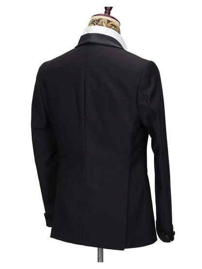 Black Double Breasted Shawl Lapel Slim Fit Wedding Tuxedo 2 Piece Suit