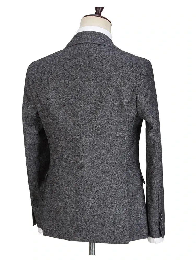 Grey Casual Peak Lapel Single Breasted Suit