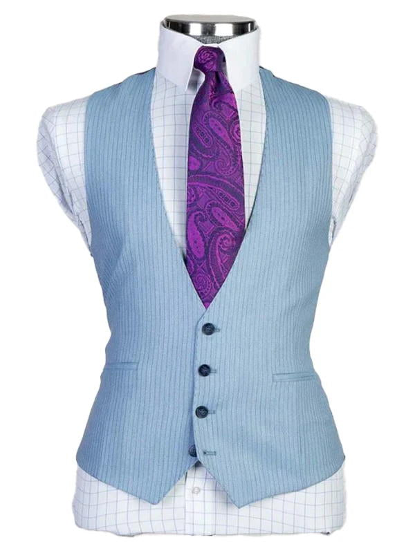 Light Blue Stripe 3 Pieces Suit Peak Lapel Single Breasted Suits