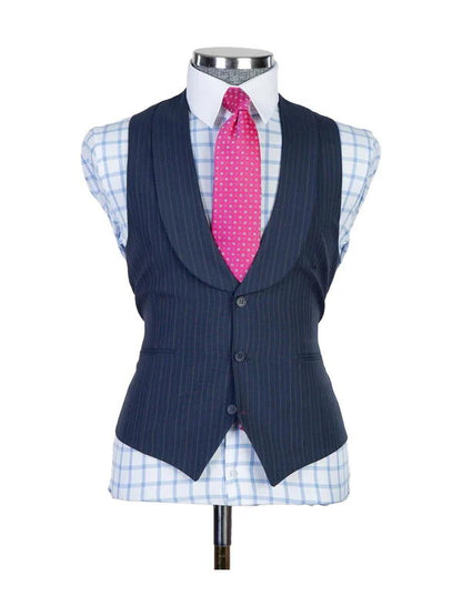 Dark Navy 3 Piece Luxurious Plaid Slim Fit Business Peak Lapel Suits