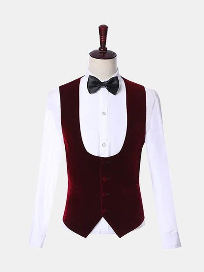 White 3 Piece Burgundy Lapel Jacquard Prom Suit For Groom