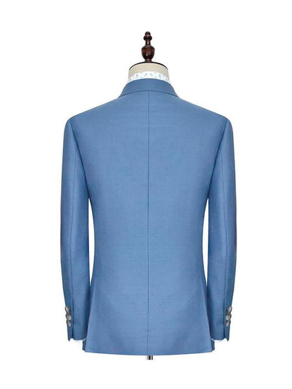 Blue Three Pockets Peak Lapel Business 2 Piece Suit