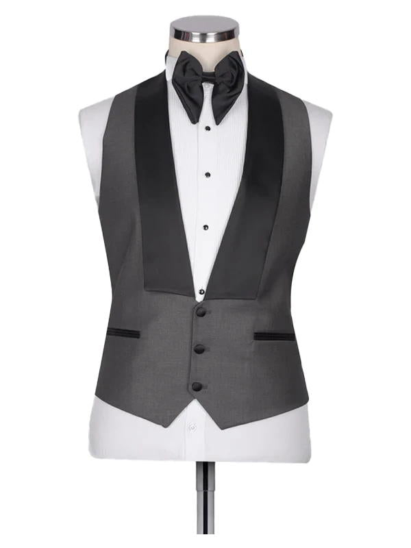 Classic Grey with Black Lapel 3 Pieces Slim Fit Prom Men Suits