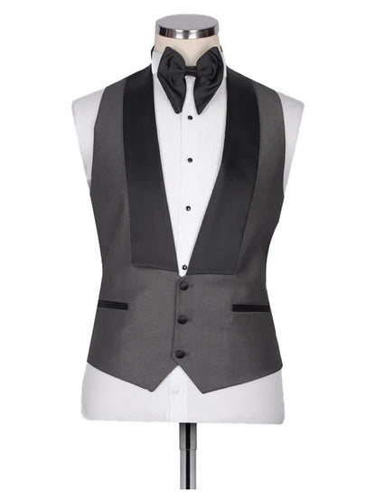 Classic Grey with Black Lapel 3 Pieces Slim Fit Prom Men Suits