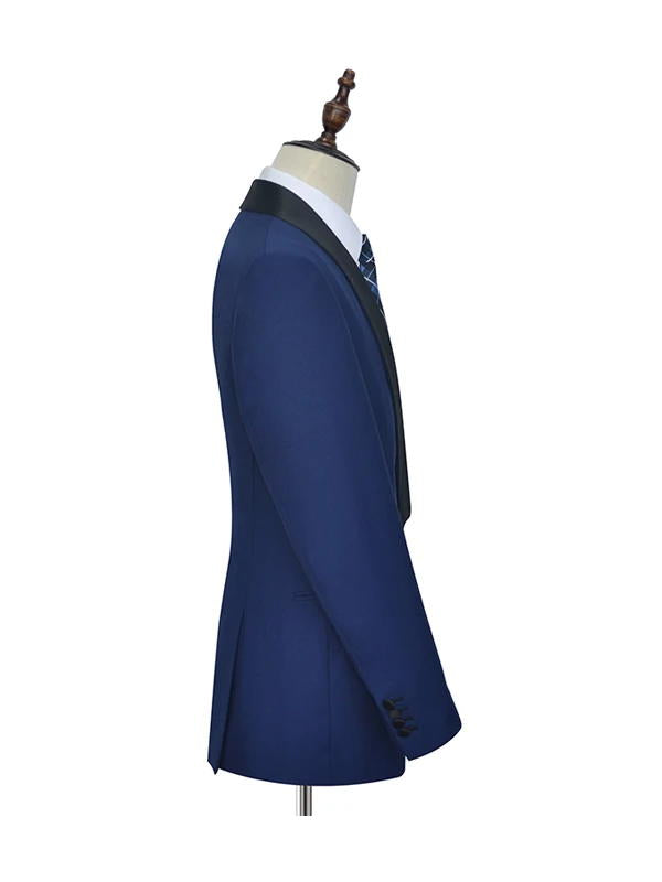 Blue One Button with Black Shawl Lapel Men's Suit