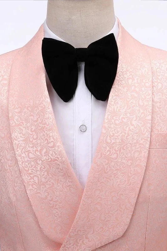 Pink 2 Piece Double Breasted Jacquard Suit