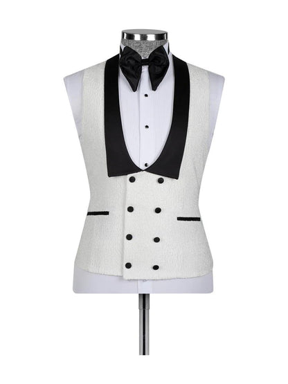 White 3 Piece Jacquard Slim Fit Shawl Lapel Wedding Suits