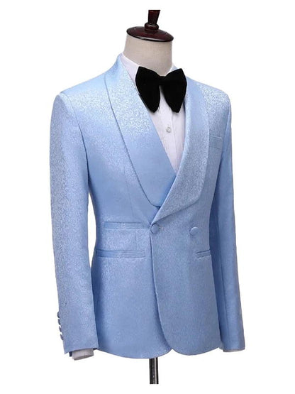 Sky Blue Shawl Lapel Double Breasted Wedding Groom Suit