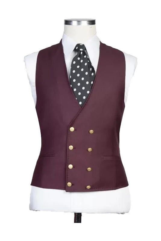 Burgundy Peak Lapel Men's 3 Piece Suit
