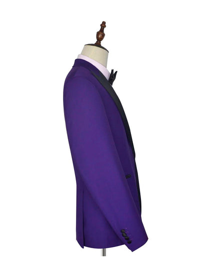 Purple Wedding Tuxedos Black Peak Lapel 3 Piece Suit